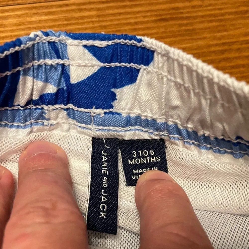Janie & Jack Red Blue & White Nautical Sail Boat Swim Trunks Size 3-6 Months